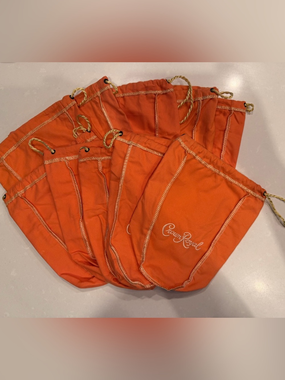 10 Crown Royal orange drawstring bags
